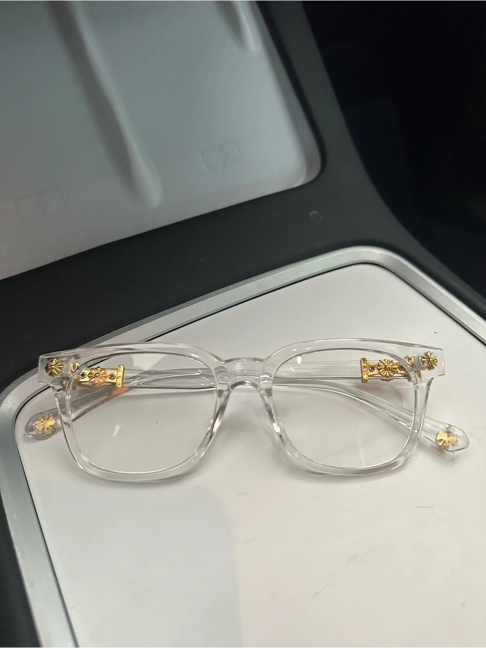 Clear and Gold Chrome Hearts Glasses